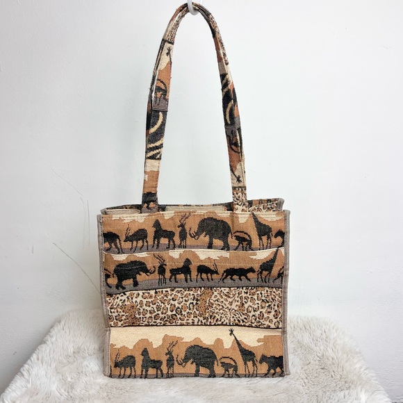 🦒Vintage Jade African safari inspired animal print tapestry tote bag - Picture 3 of 12